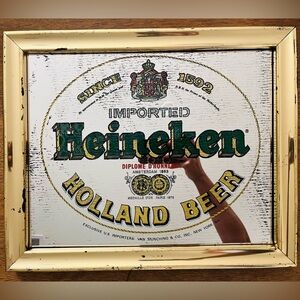 Heineken Vintage Gold Holland Beer Wall Mirror Sign 13.75" x 16.75"